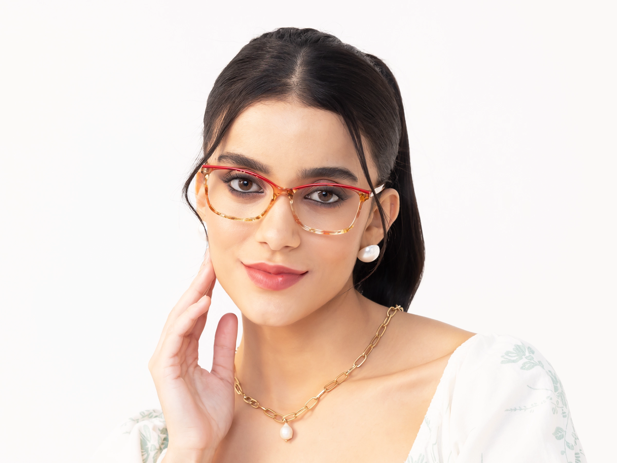 Rose Gold Marble Acetate Rectangle Eyeglasses
