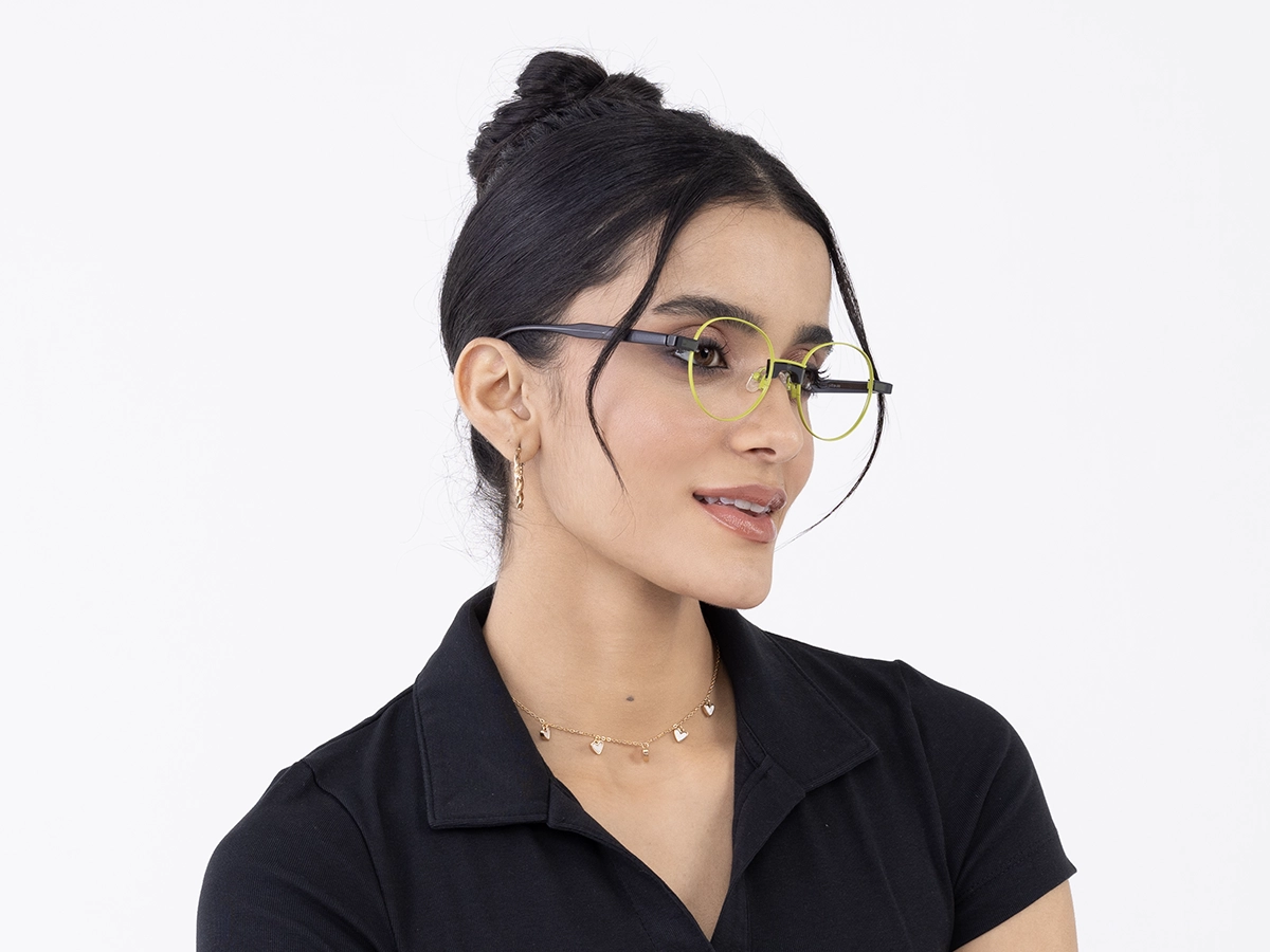 Lime Green Round Metal Full Rim Glasses 53