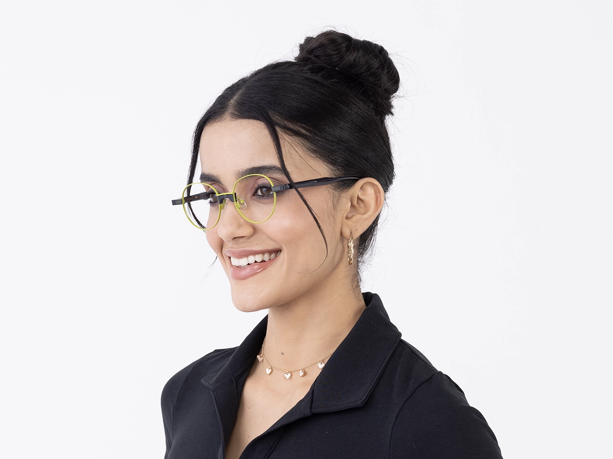 Lime Green Round Metal Full Rim Glasses 52