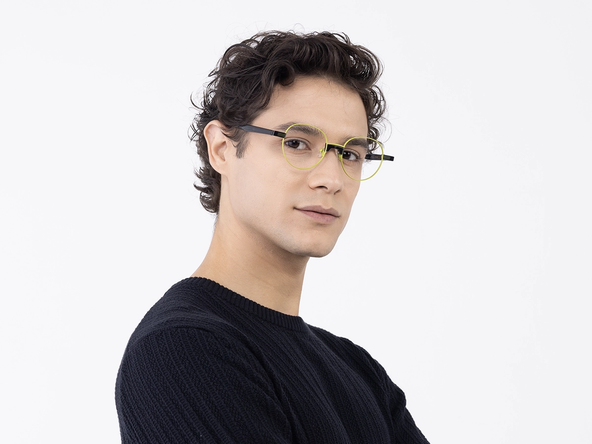 Lime Green Round Metal Full Rim Glasses 43