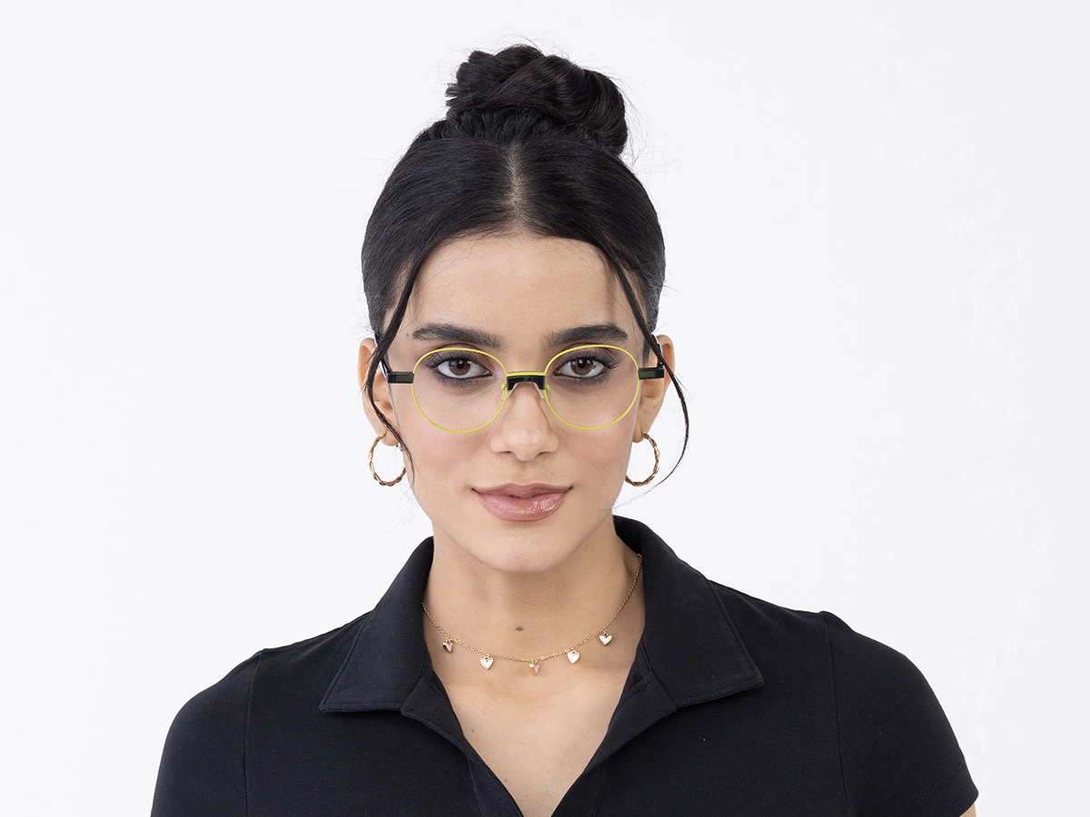 Lime Green Round Metal Full Rim Glasses 51