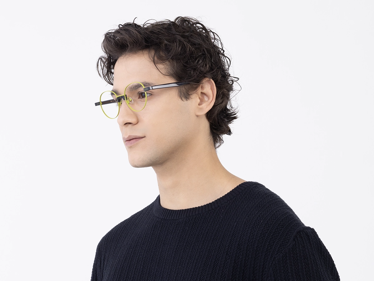 Lime Green Round Metal Full Rim Glasses 42