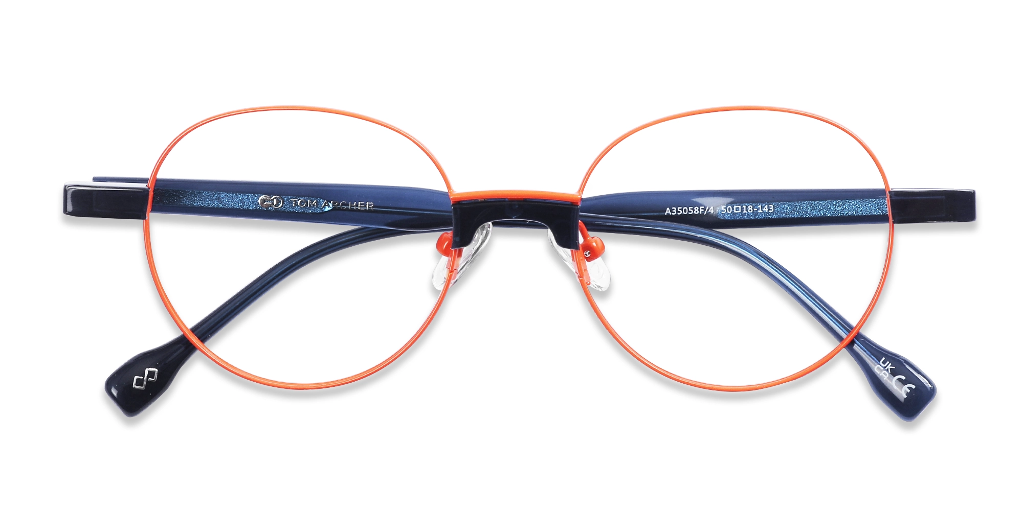 Bright Orange Round Metal Full Rim Eyeglasses-6