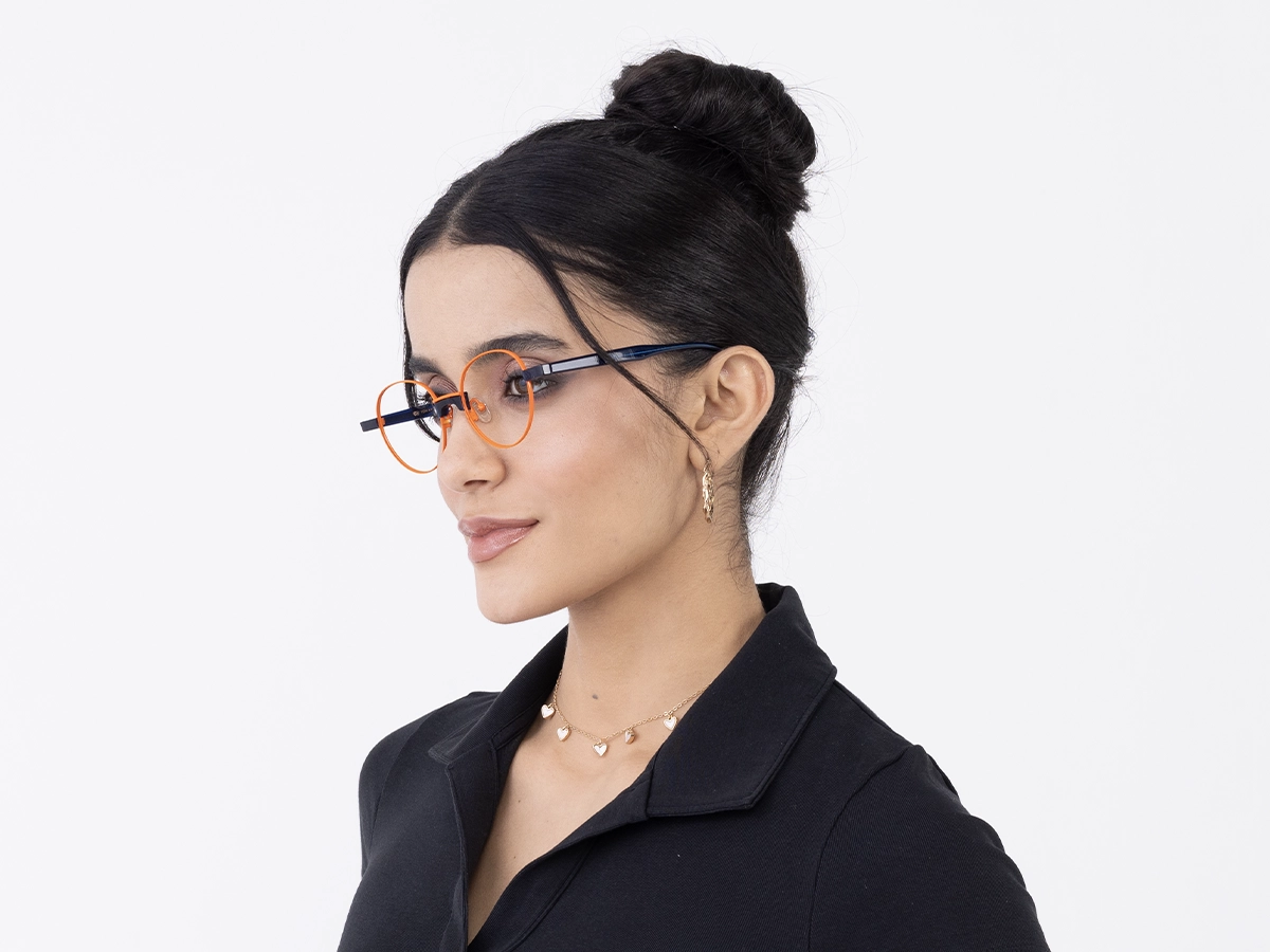 Bright Orange Round Metal Full Rim Eyeglasses 52