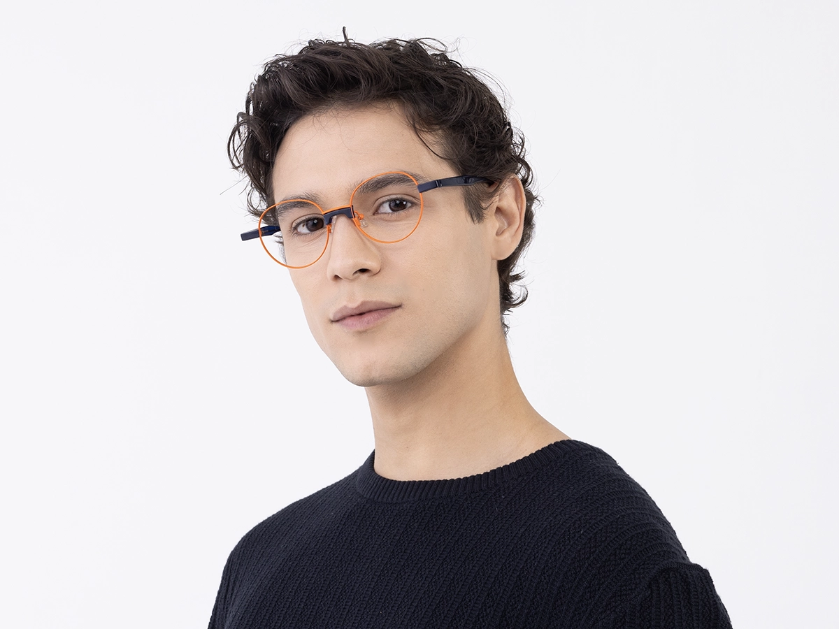 Bright Orange Round Metal Full Rim Eyeglasses 42