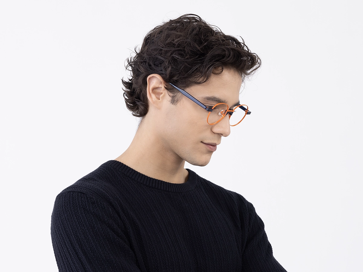 Bright Orange Round Metal Full Rim Eyeglasses 43