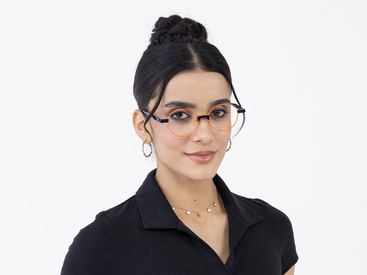 Bright Orange Round Metal Full Rim Eyeglasses 53