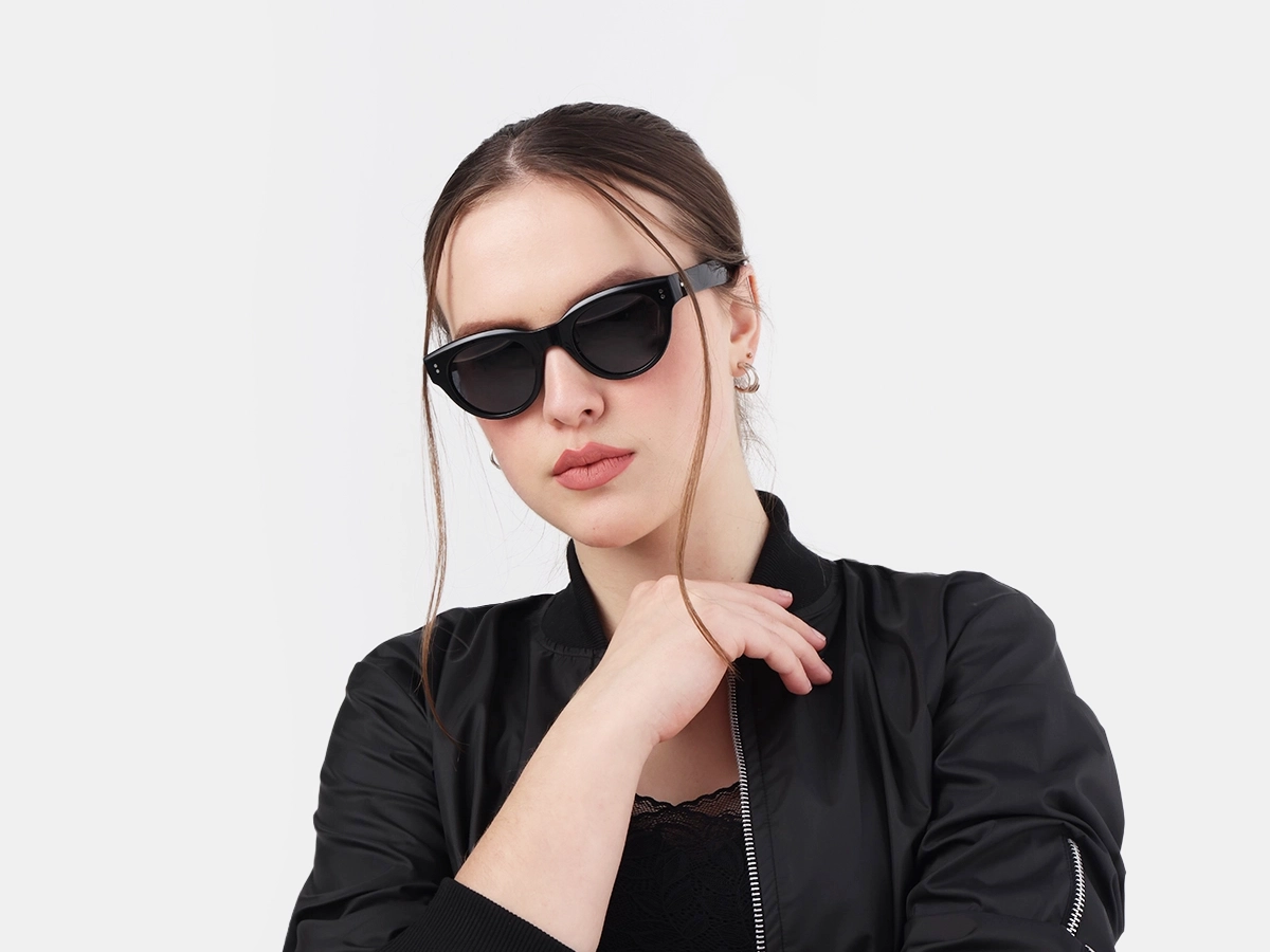 Black Cat-Eye Full Rim Acetate Sunglasses 51