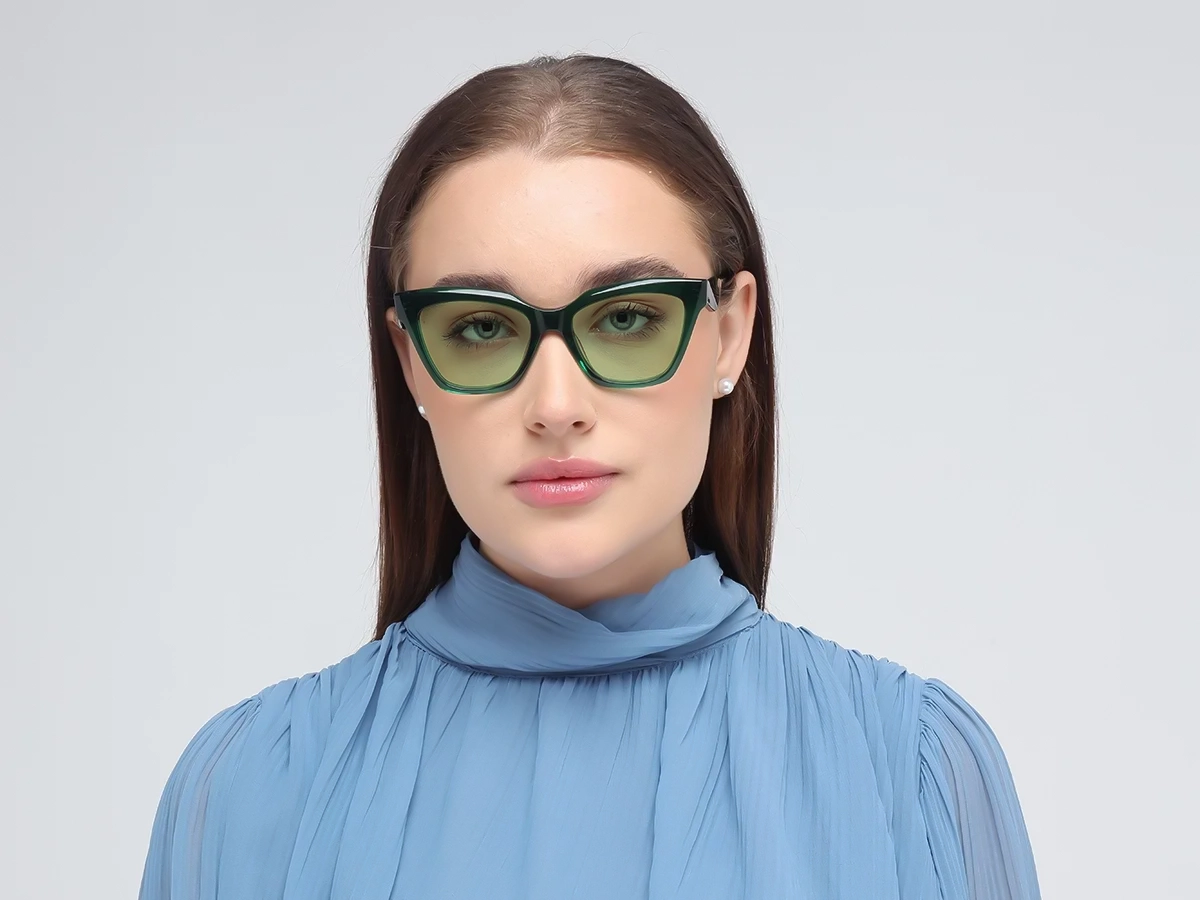 Tortoise Frame With Green Solid Tint Sunglasses