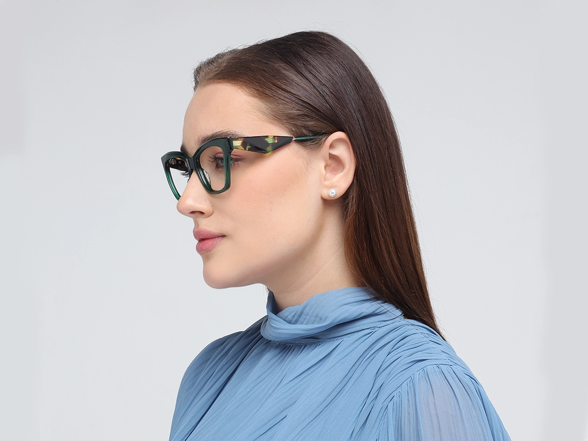 Crystal Emerald Green Square Cateye Glasses-53