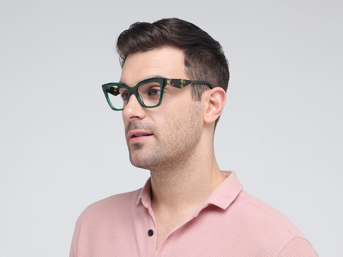 Crystal Emerald Green Square Cateye Glasses-43