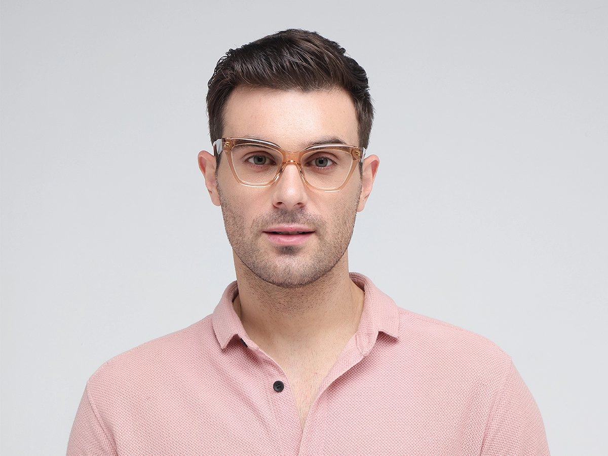 Crystal Peach Beige Square Cateye Glasses-41