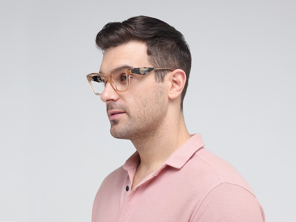 Crystal Peach Beige Square Cateye Glasses-43
