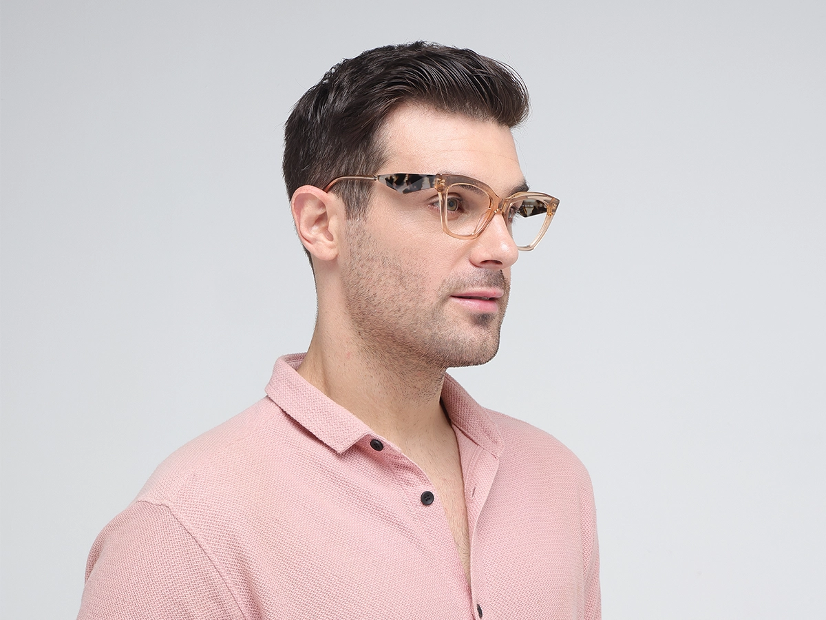 Crystal Peach Beige Square Cateye Glasses-42
