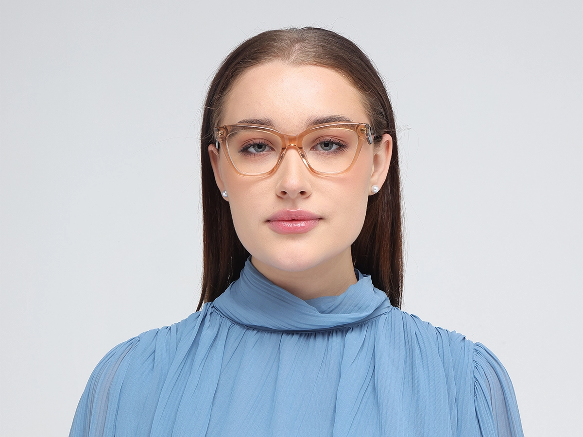 Crystal Peach Beige Square Cateye Glasses-51