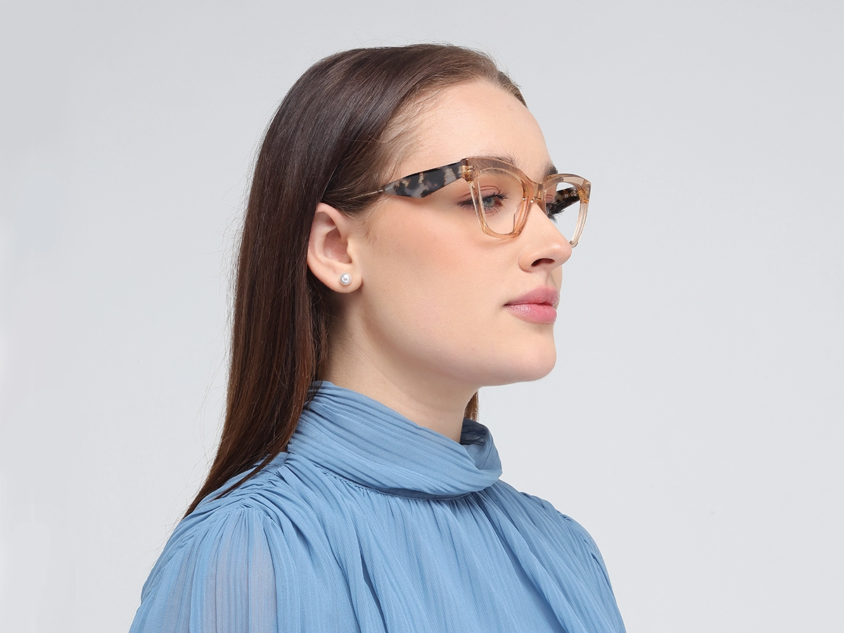 Crystal Peach Beige Square Cateye Glasses-52