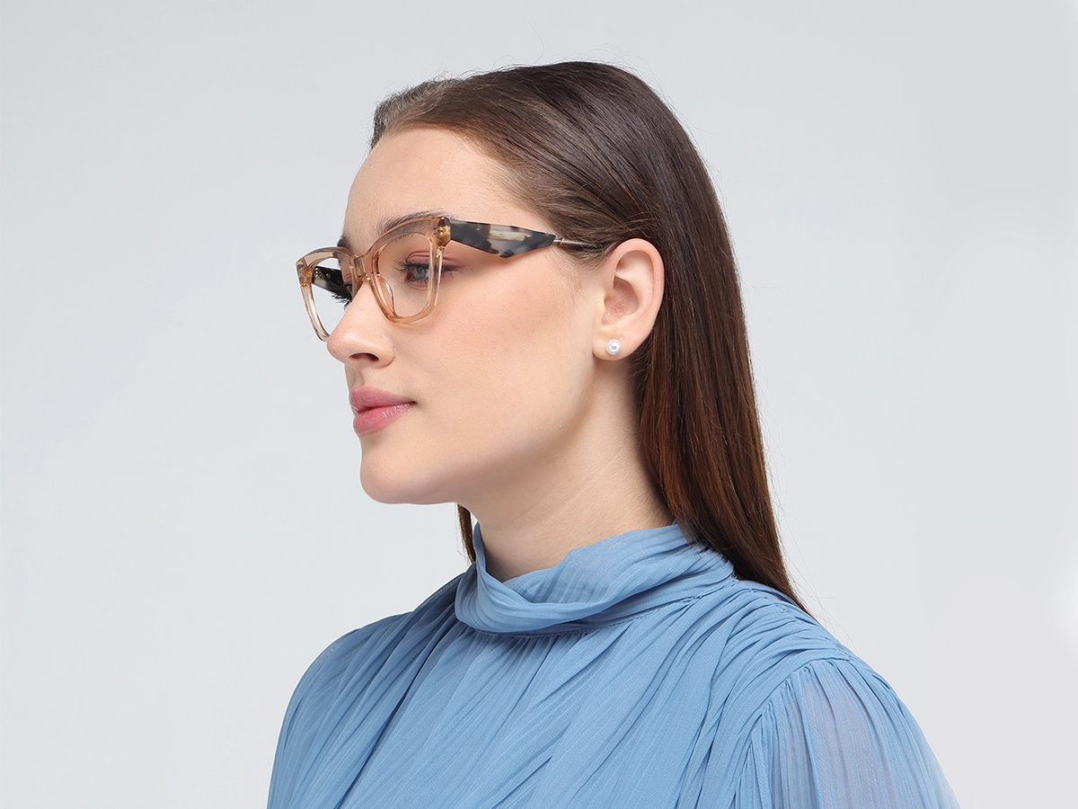 Crystal Peach Beige Square Cateye Glasses-53