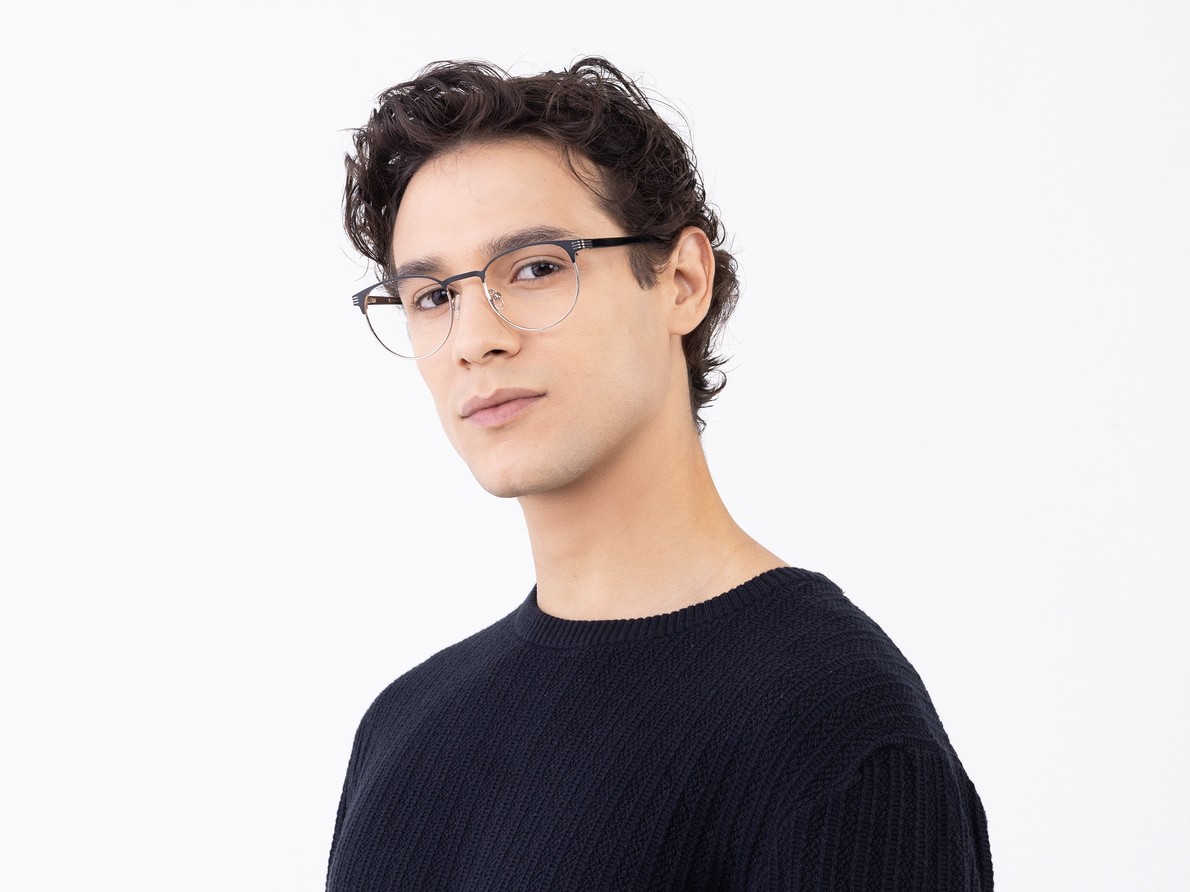 Matte Black & Silver Round Metal Glasses-2