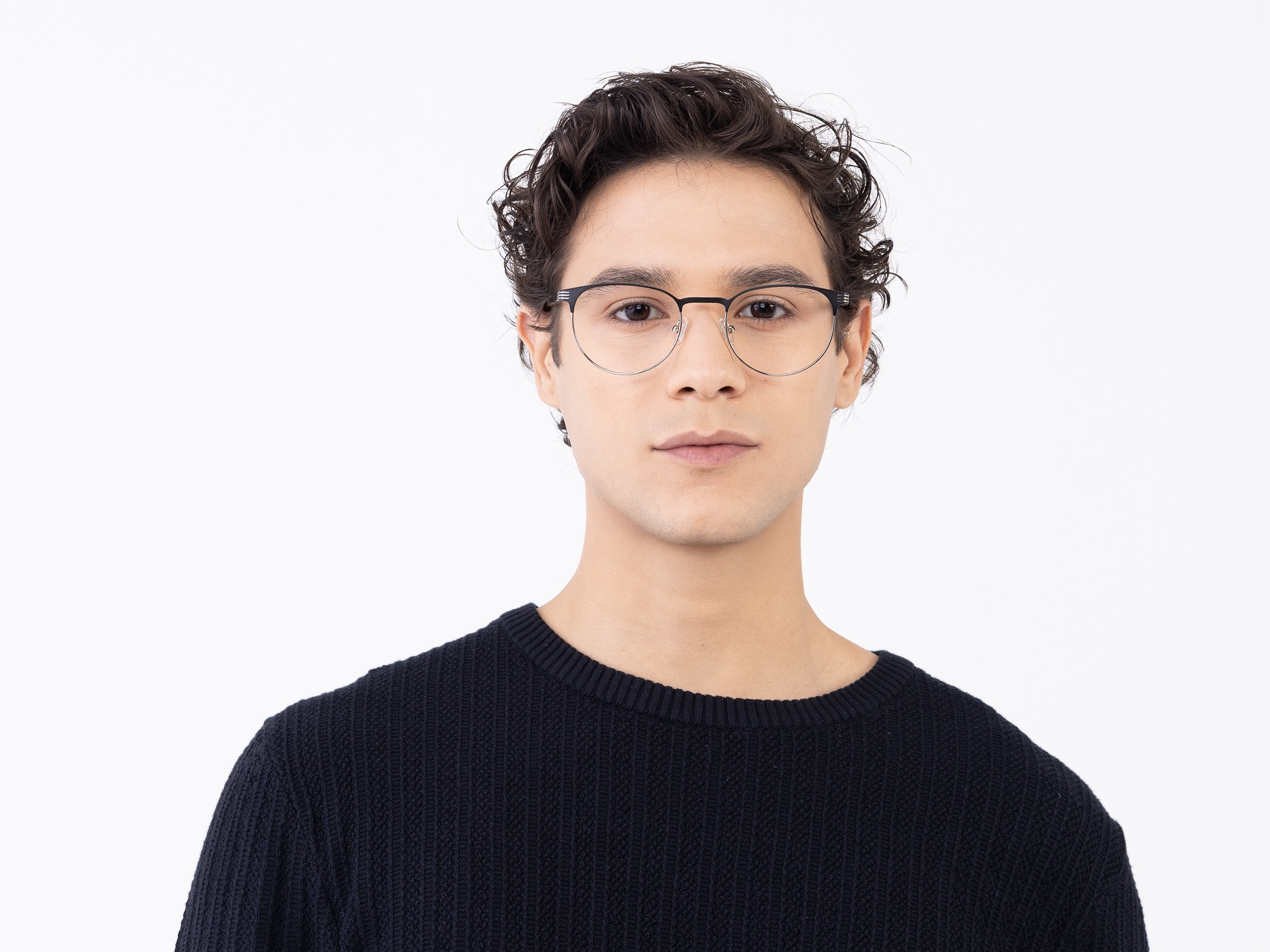 Matte Black & Silver Round Metal Glasses-1