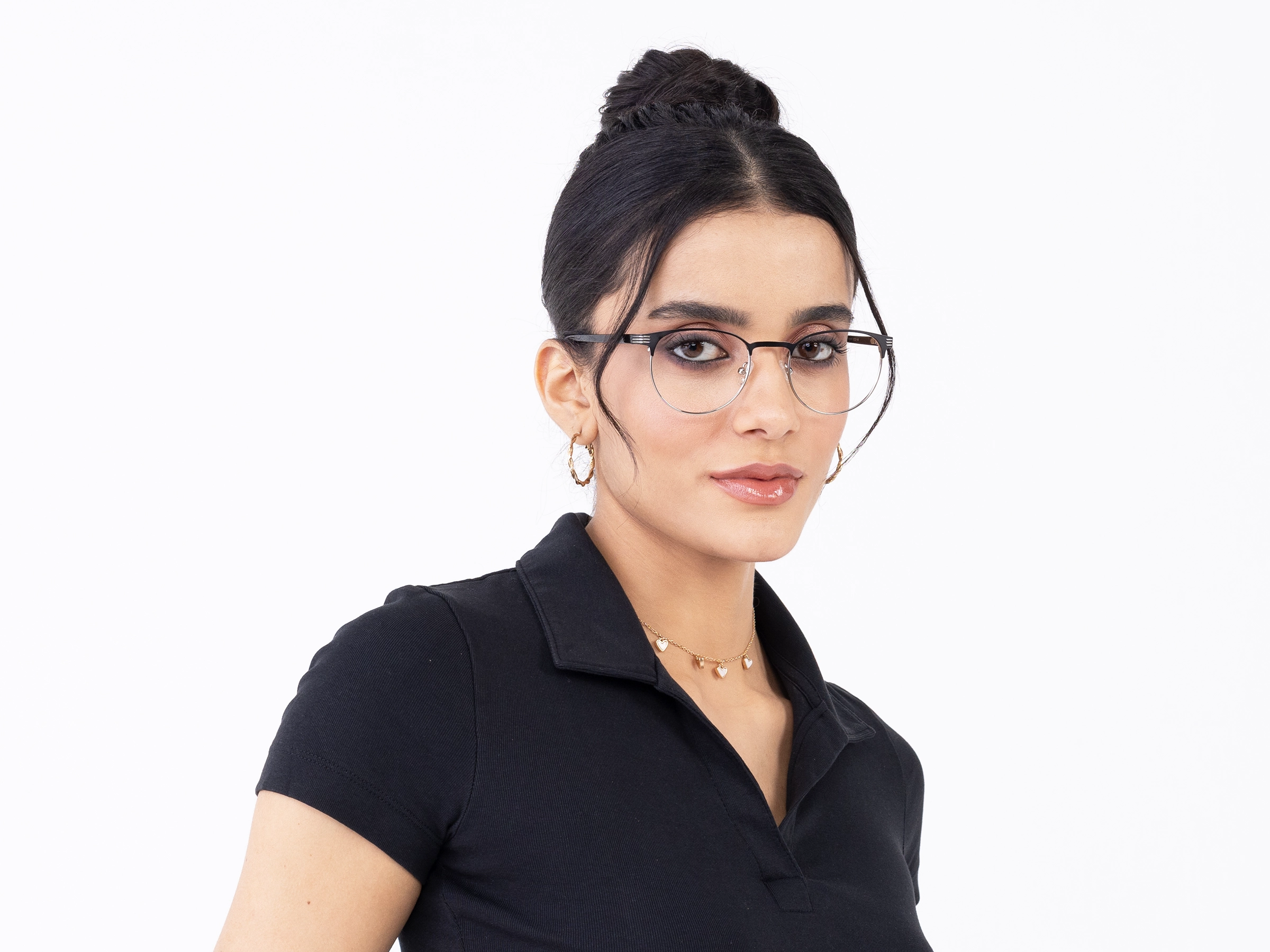 Matte Black & Silver Round Metal Glasses-12