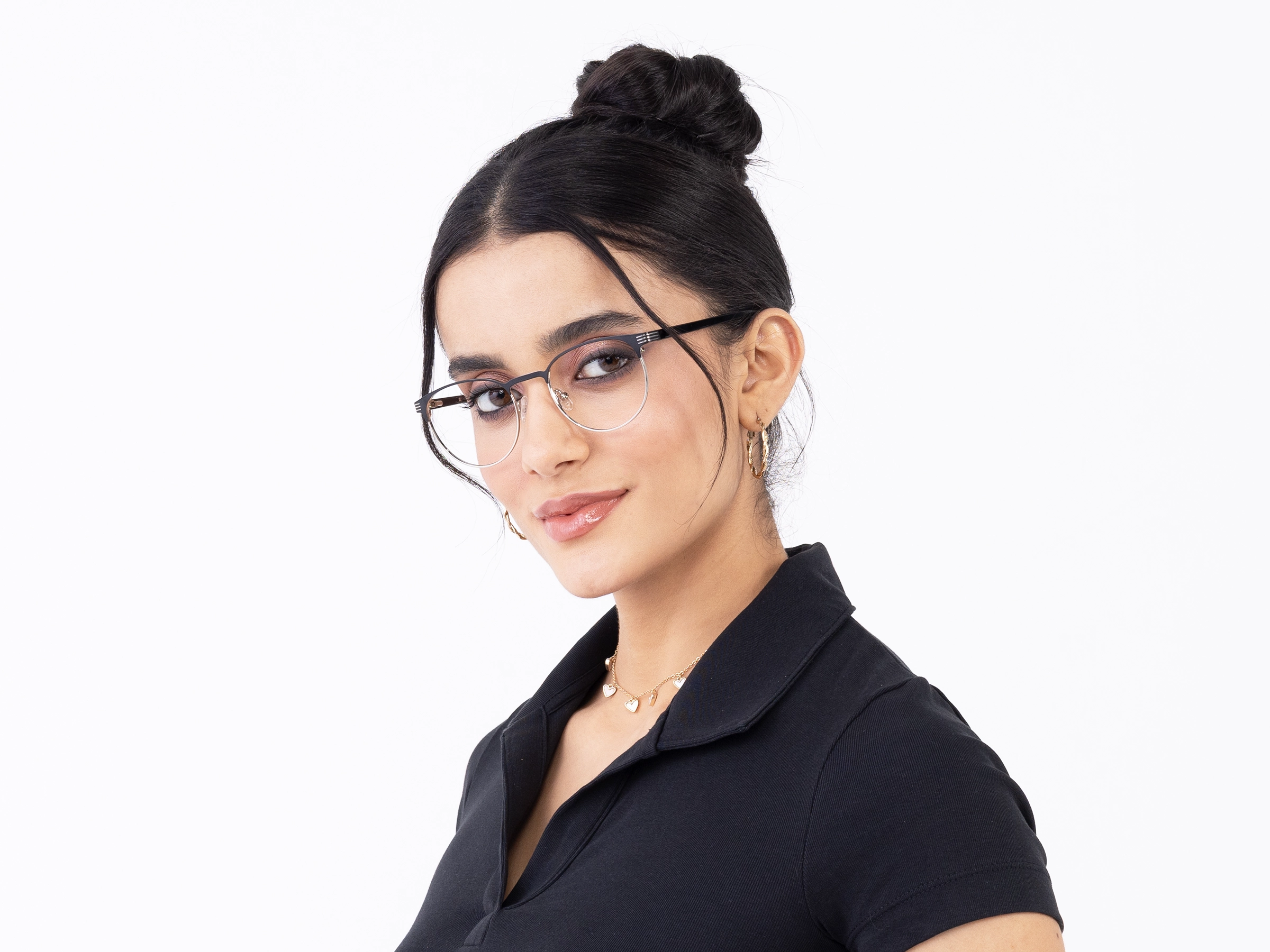 Matte Black & Silver Round Metal Glasses-13