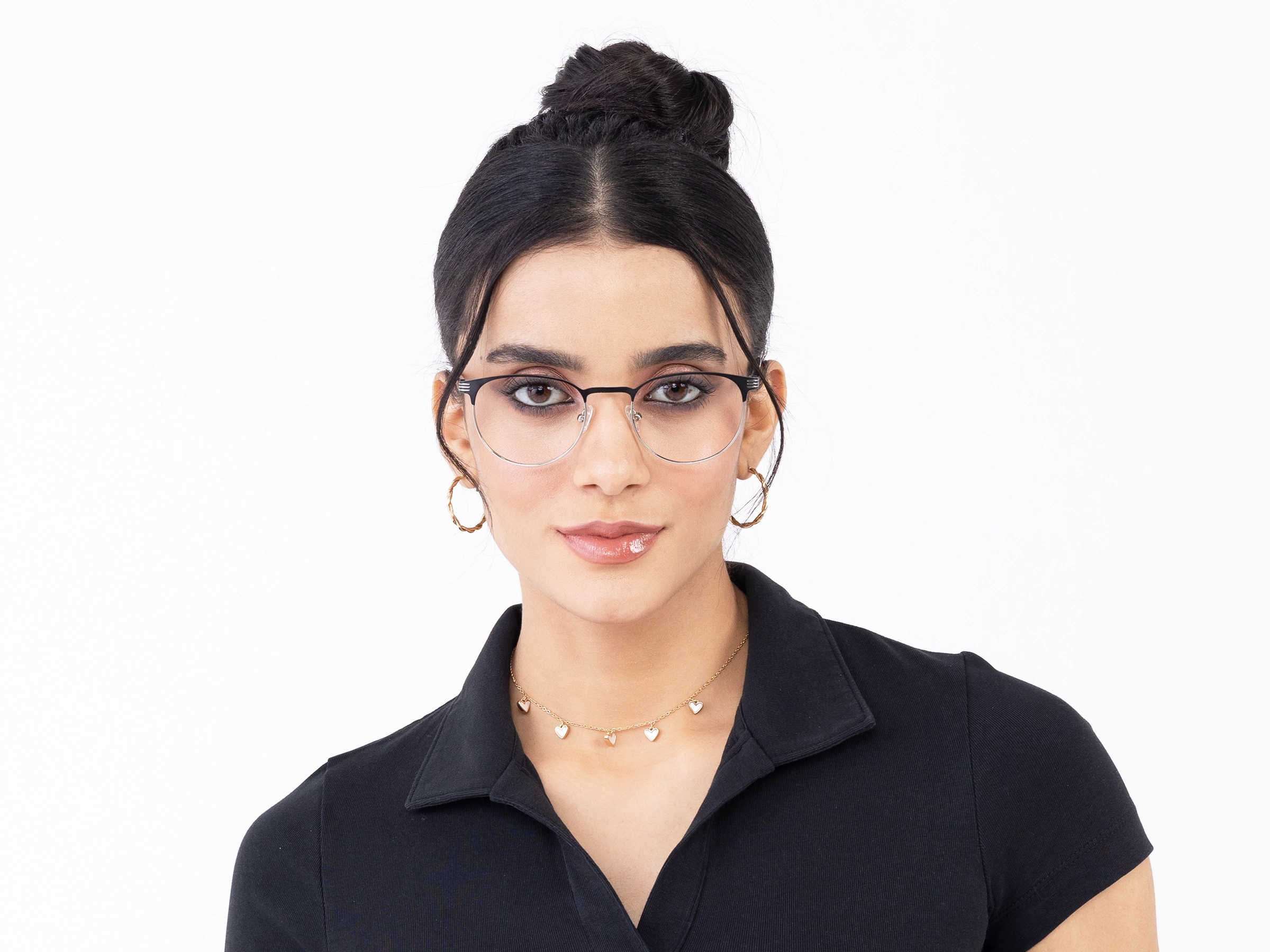 Matte Black & Silver Round Metal Glasses-11