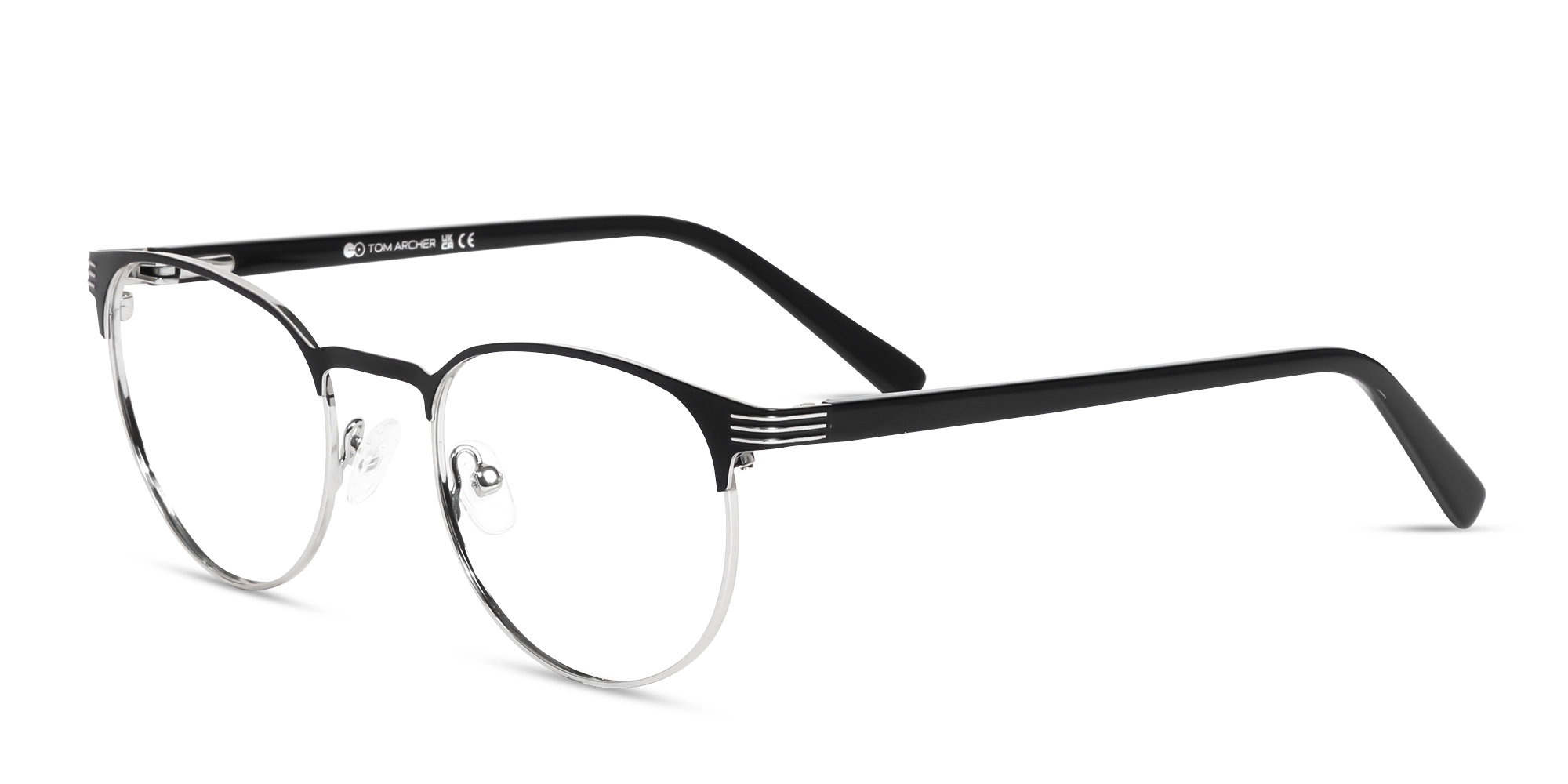 Matte Black & Silver Round Metal Glasses-3