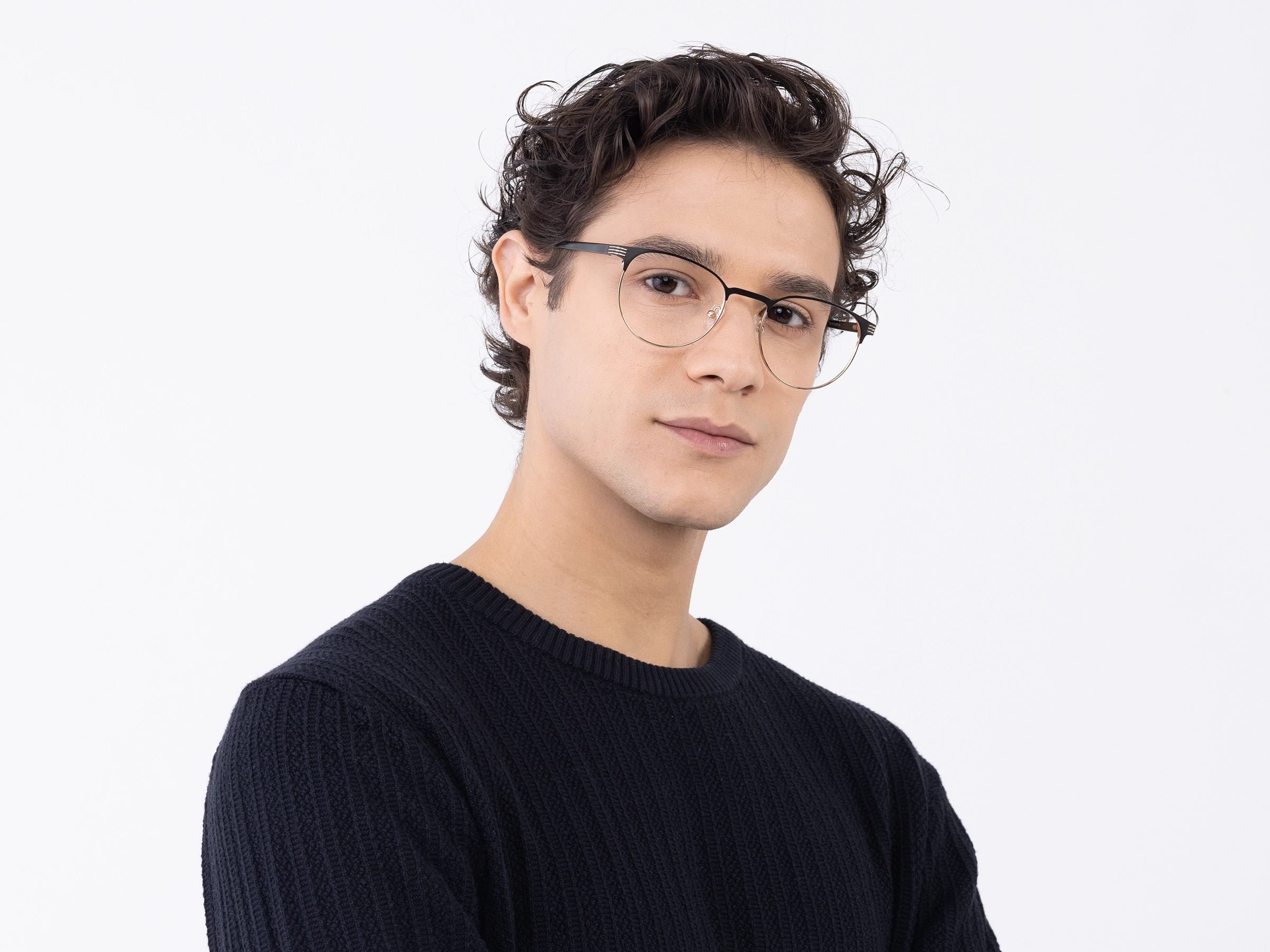 Matte Black & Gold Round Titanium Glasses-2