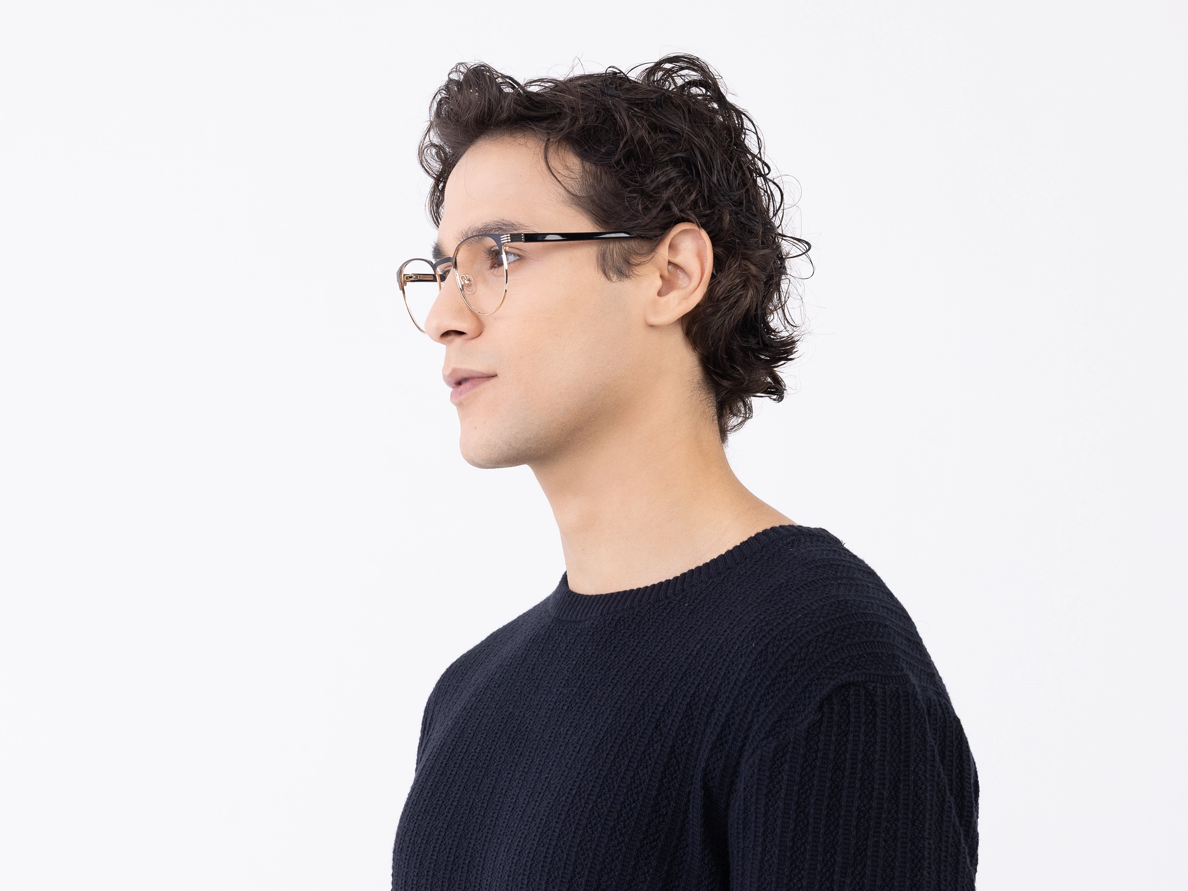 Matte Black & Gold Round Titanium Glasses-3