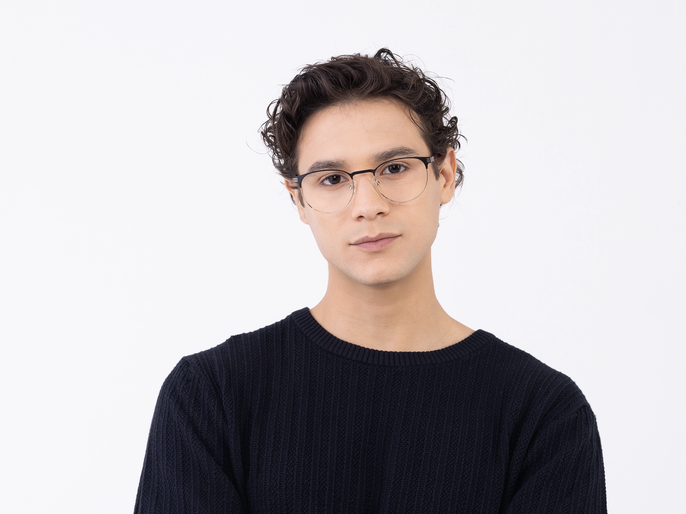 Matte Black & Gold Round Titanium Glasses-1