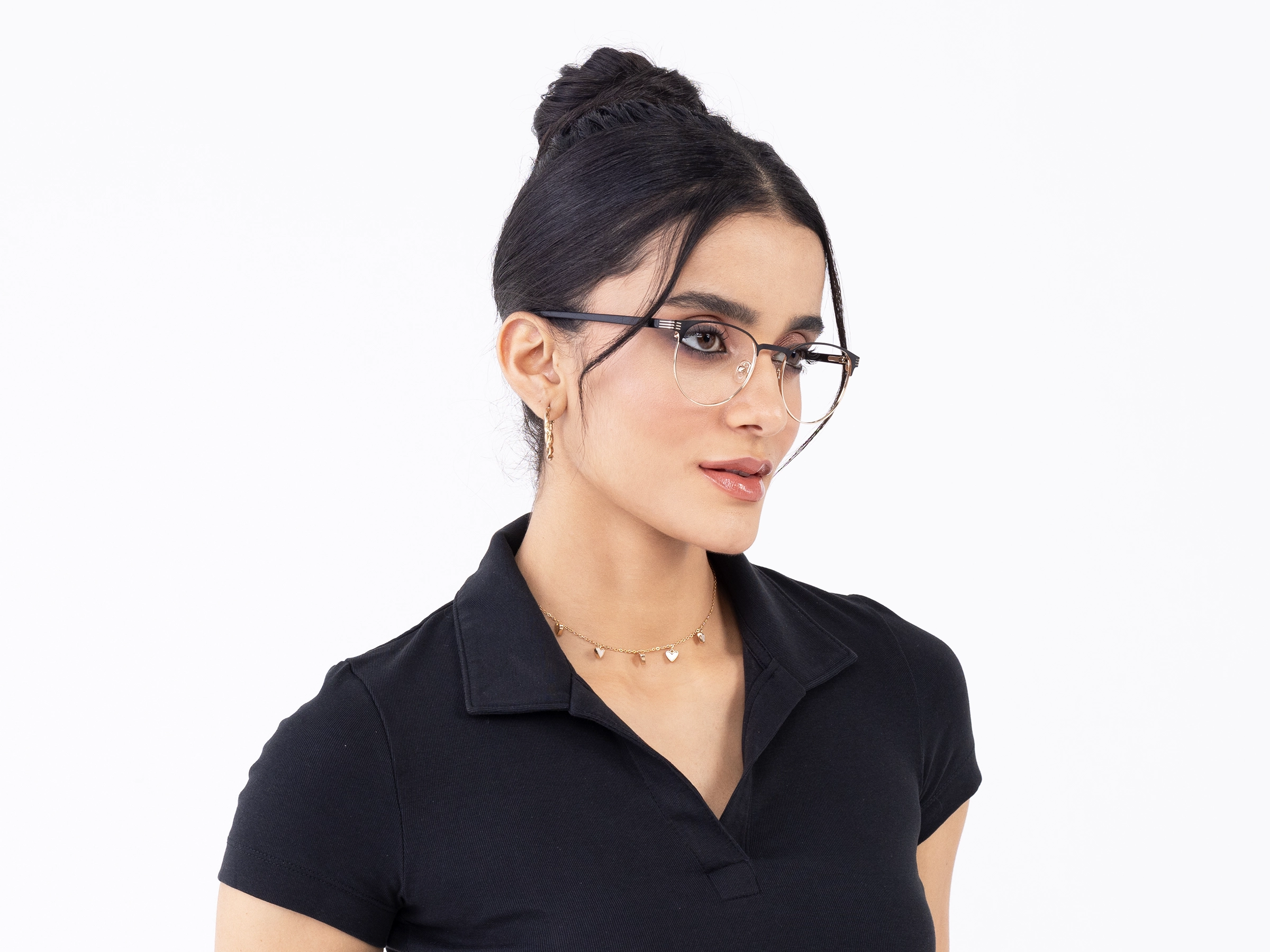 Matte Black & Gold Round Titanium Glasses-13