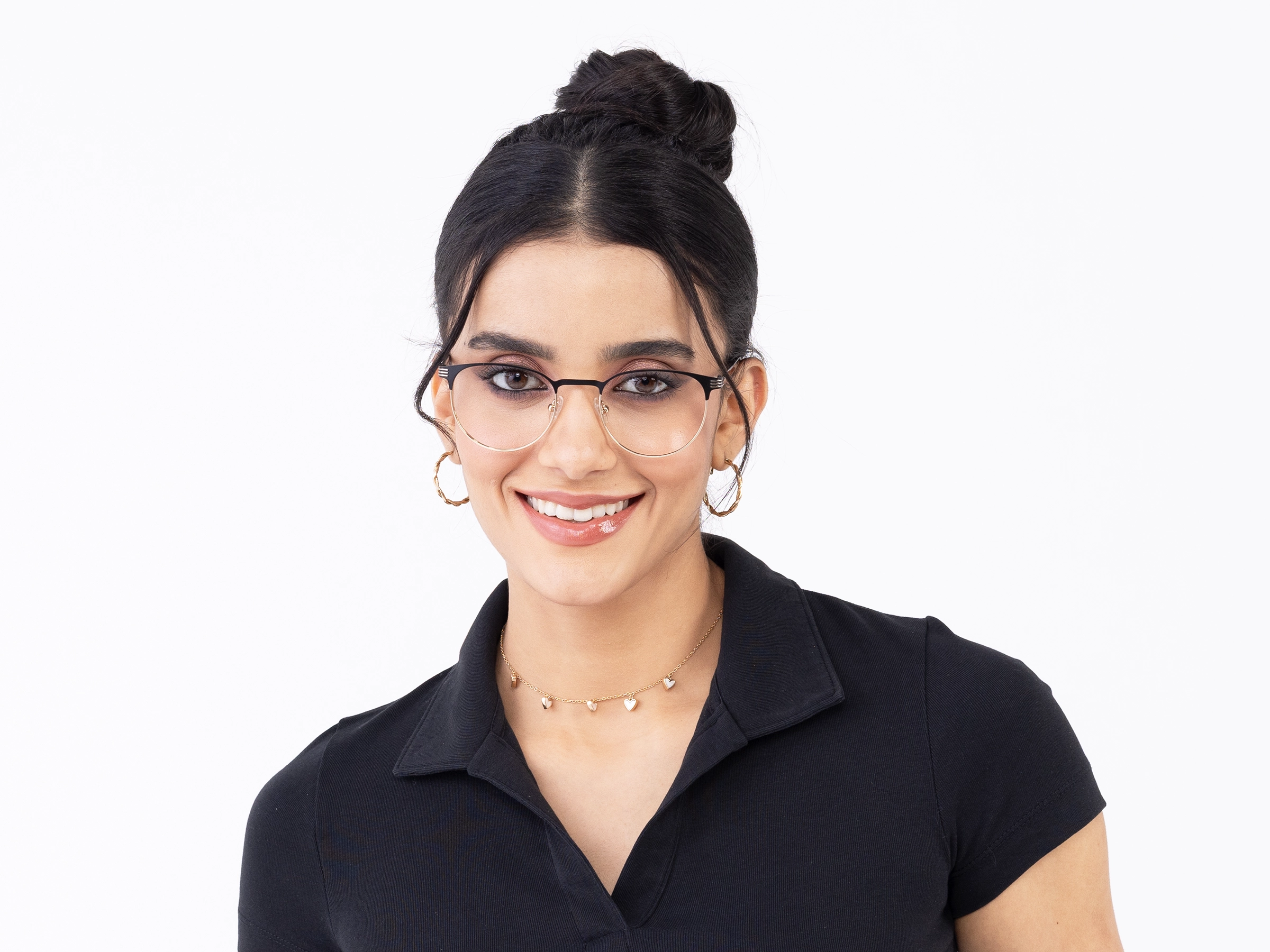 Matte Black & Gold Round Titanium Glasses-11