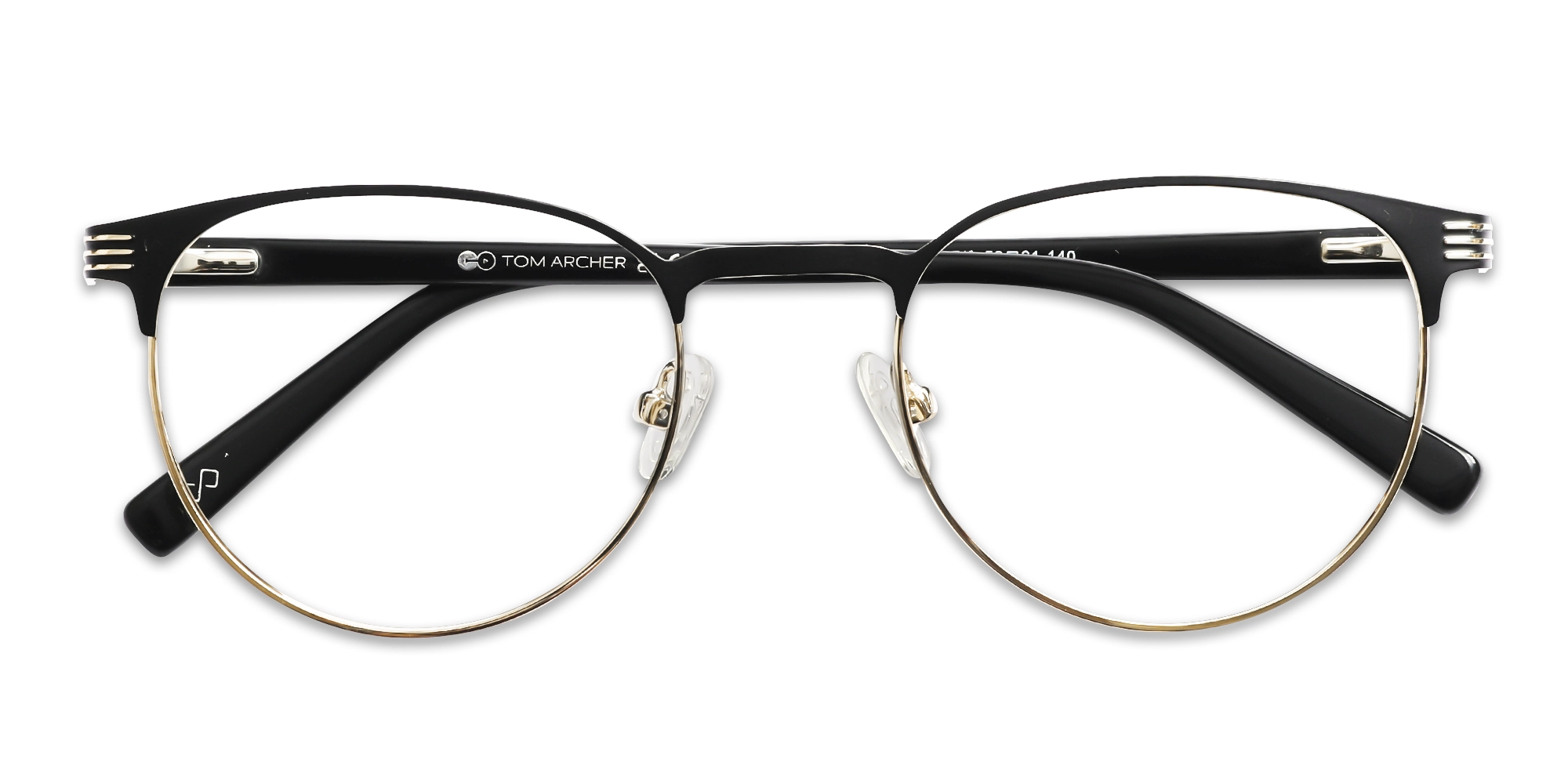 Matte Black & Gold Round Titanium Glasses-6