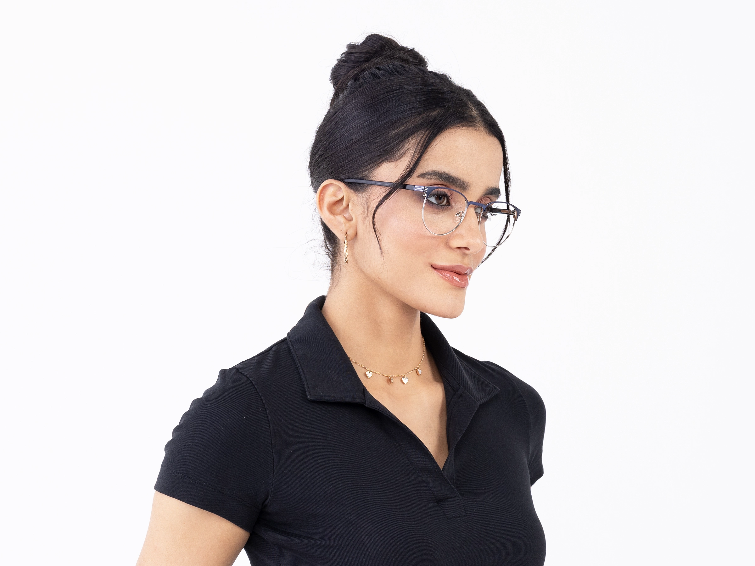 Matte Blue & Silver Round Oval Glasses-13