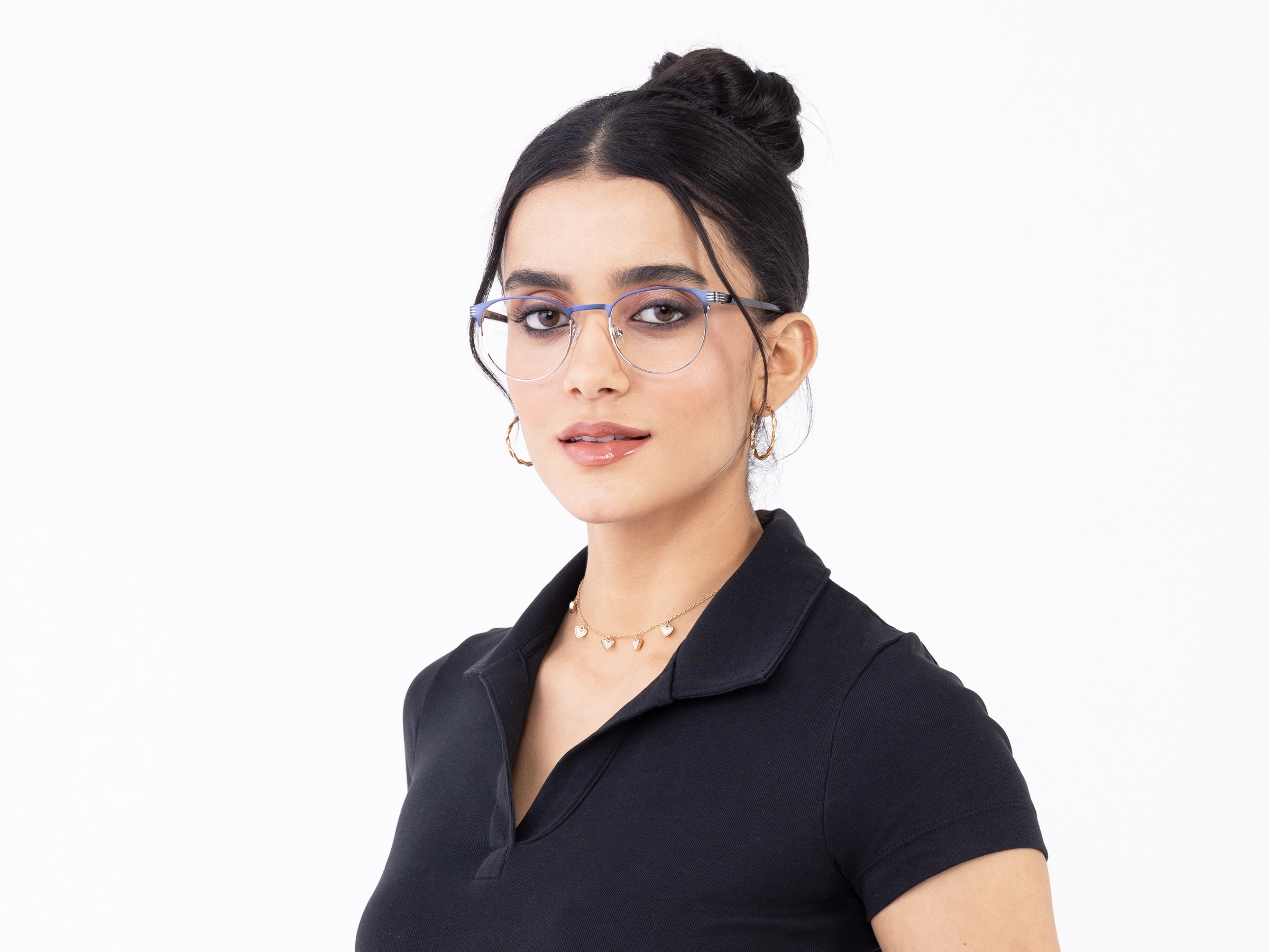 Matte Blue & Silver Round Oval Glasses-12