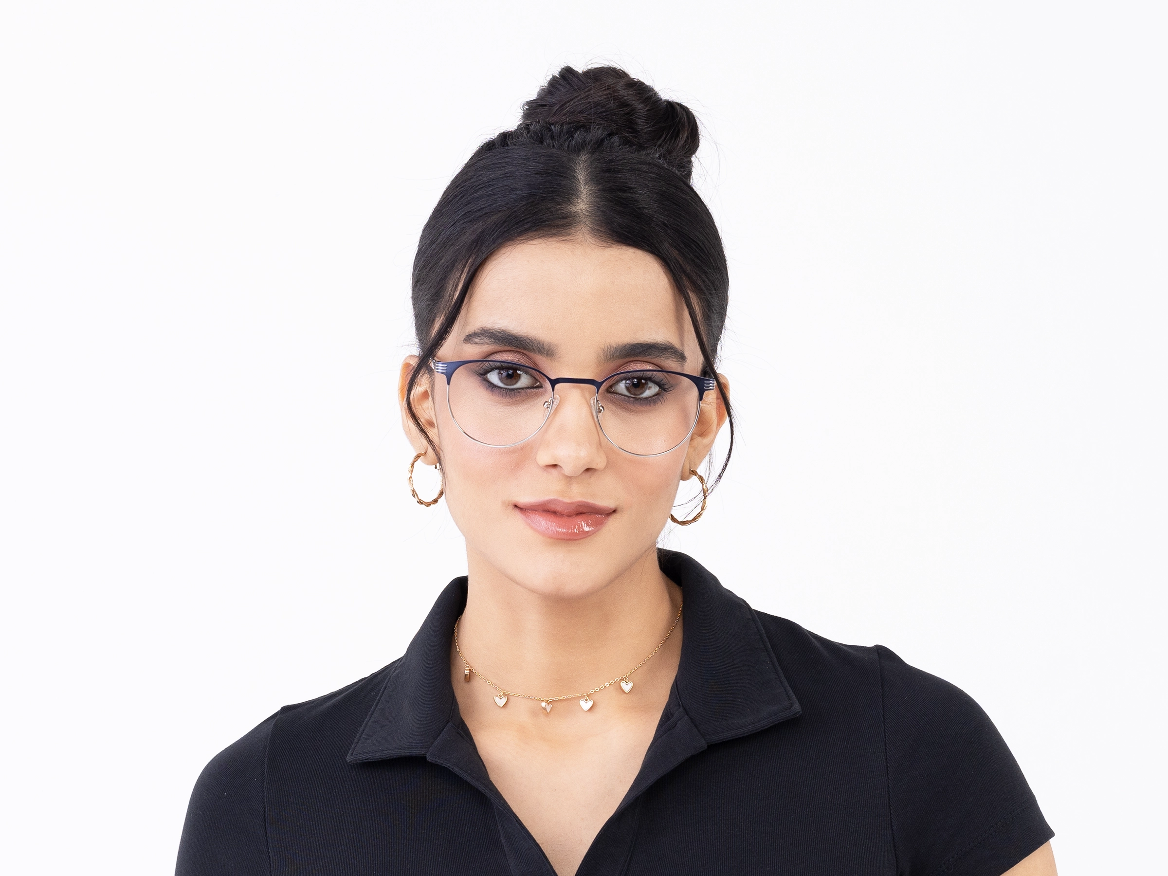 Matte Blue & Silver Round Oval Glasses-11