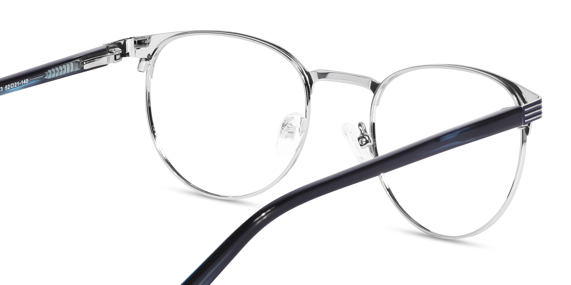 Matte Blue & Silver Round Oval Glasses-5