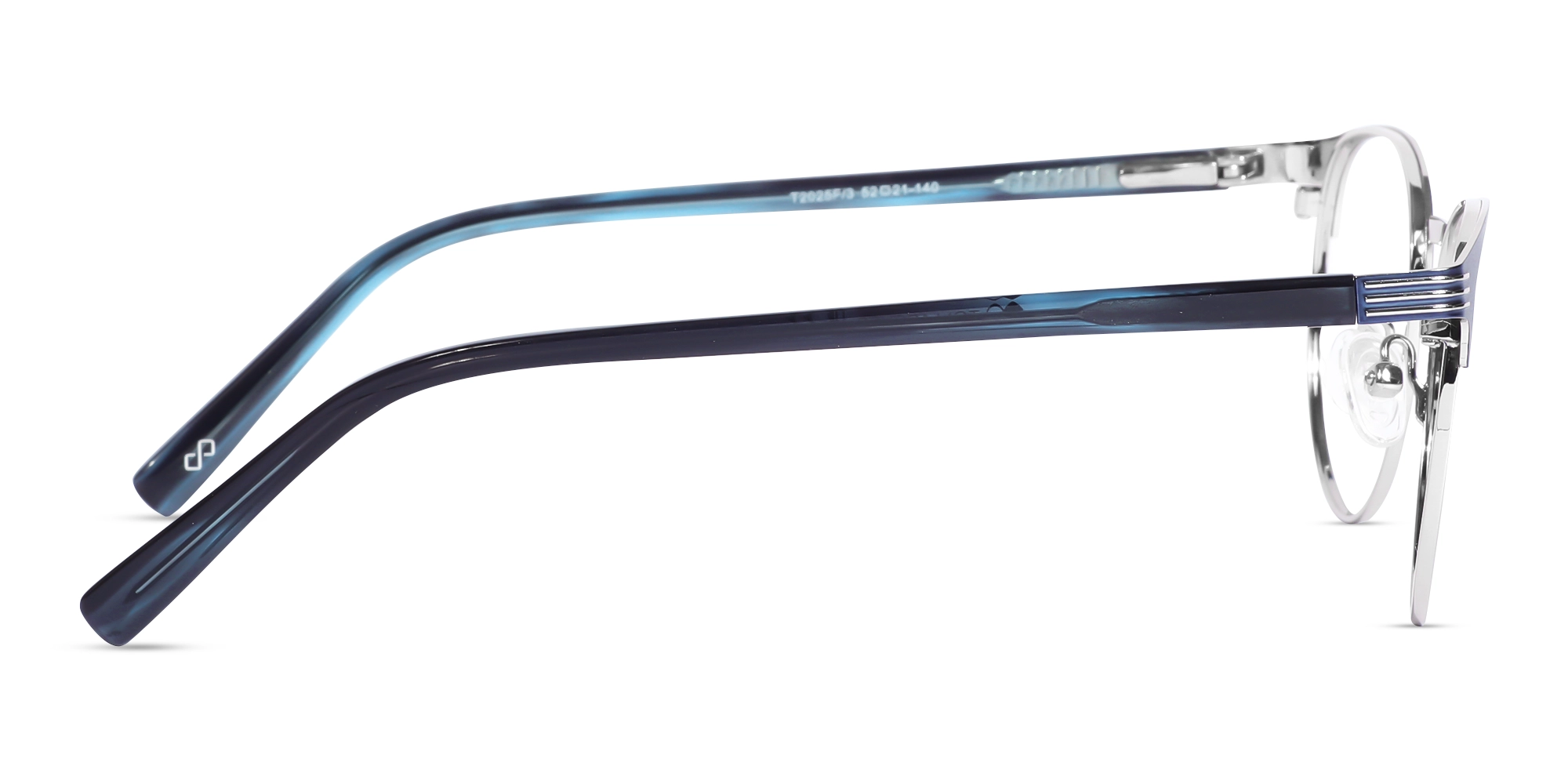 Matte Blue & Silver Round Oval Glasses-4