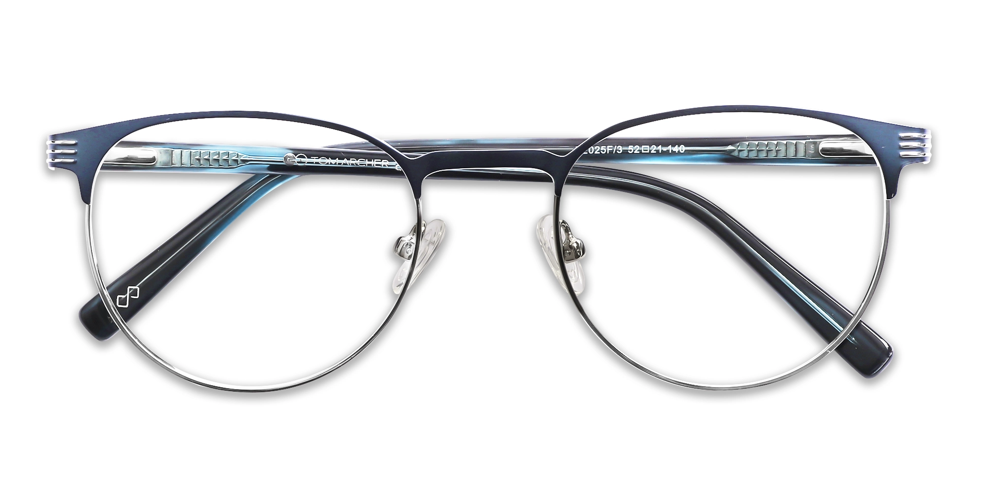 Matte Blue & Silver Round Oval Glasses-6