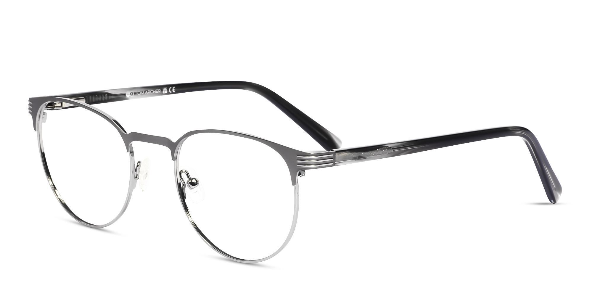 Matte Grey & Silver Round Metal Glasses-3
