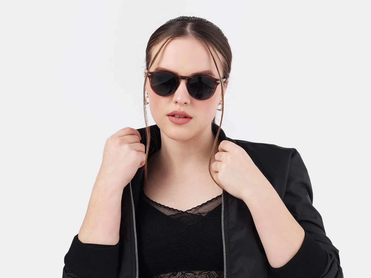 Crystal Blueish Brown Acetate Keyhole Sunglasses 52