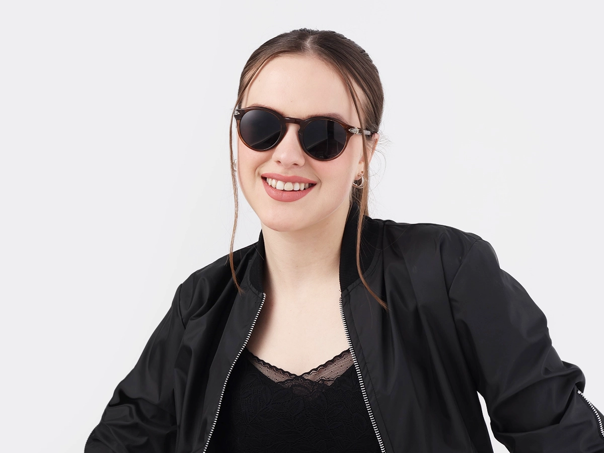 Crystal Blueish Brown Acetate Keyhole Sunglasses 51