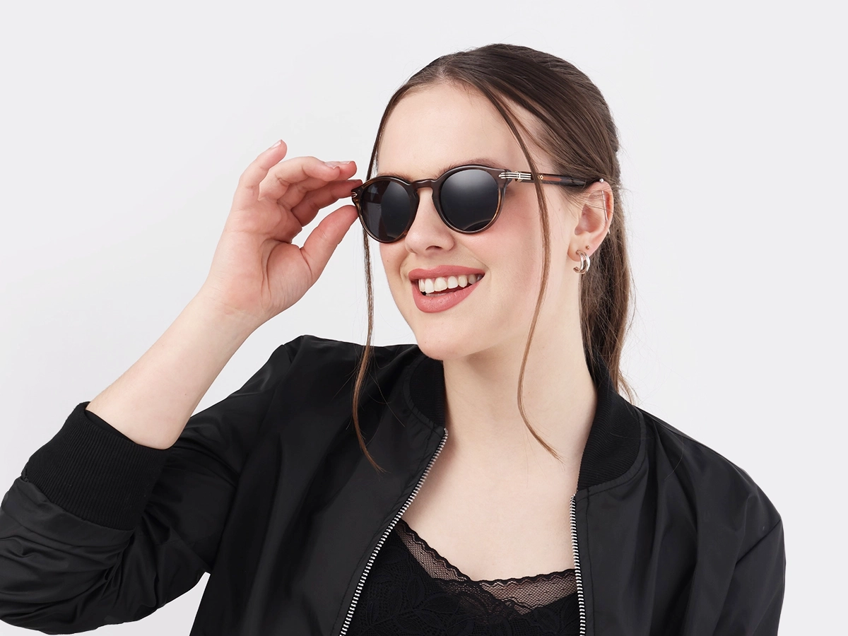 Crystal Blueish Brown Acetate Keyhole Sunglasses 53