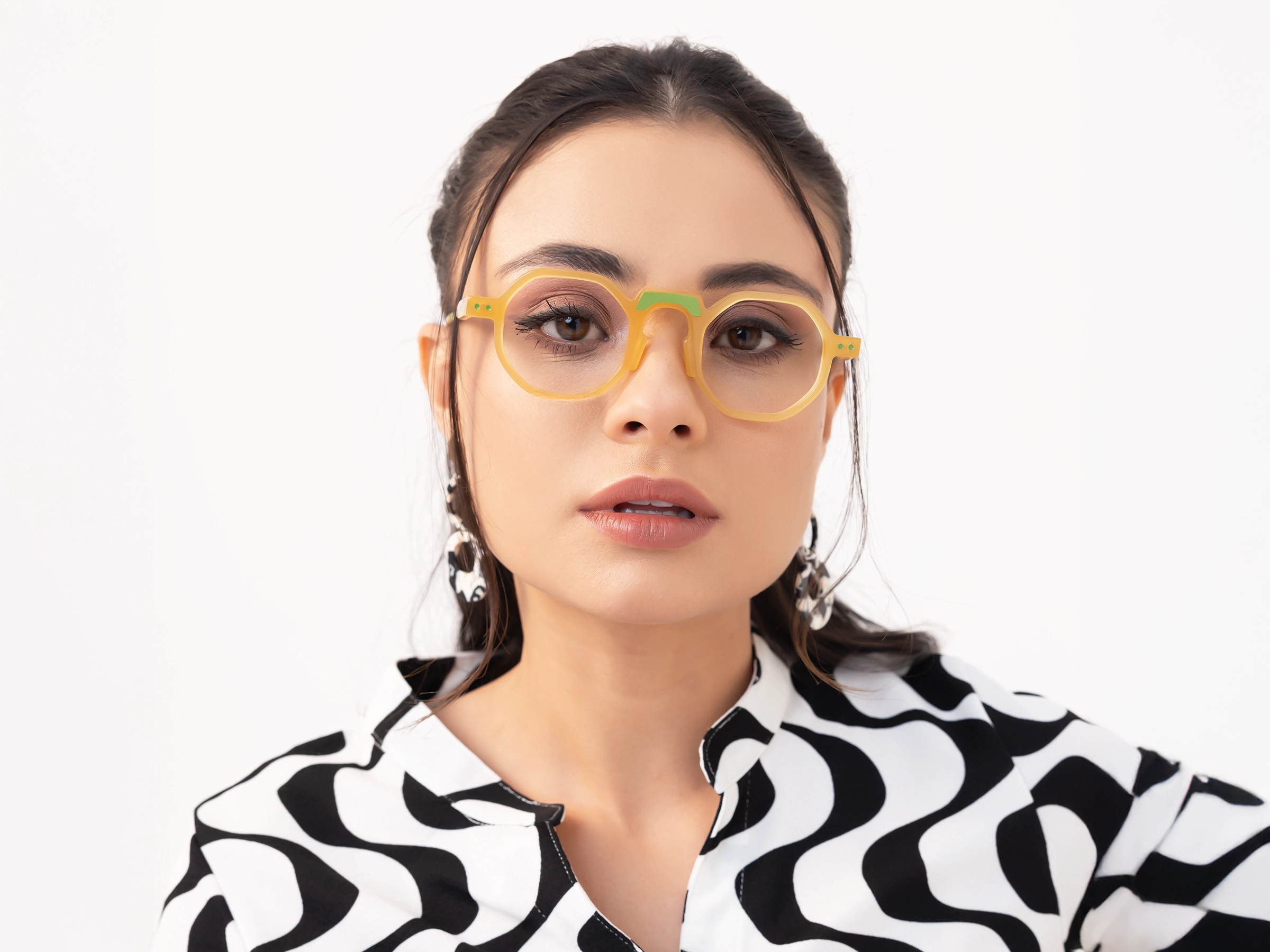 Caramel Brown Frame Hexagonal Glasses-51