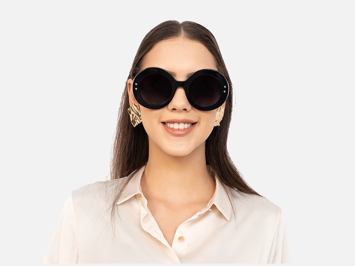Oversized Round Black Sunglasses-51