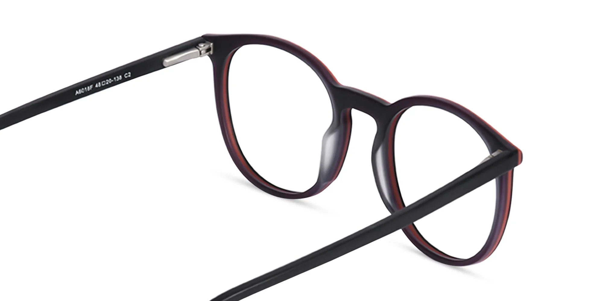 Matte Black Round Acetate Frame Glasses -5