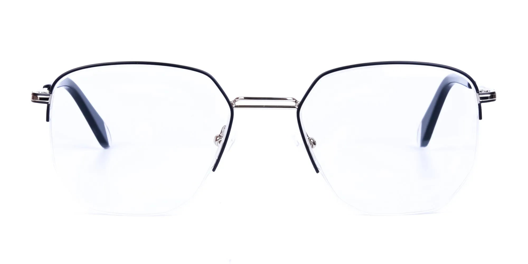 Black Silver Geometric Pilot Glasses-2
