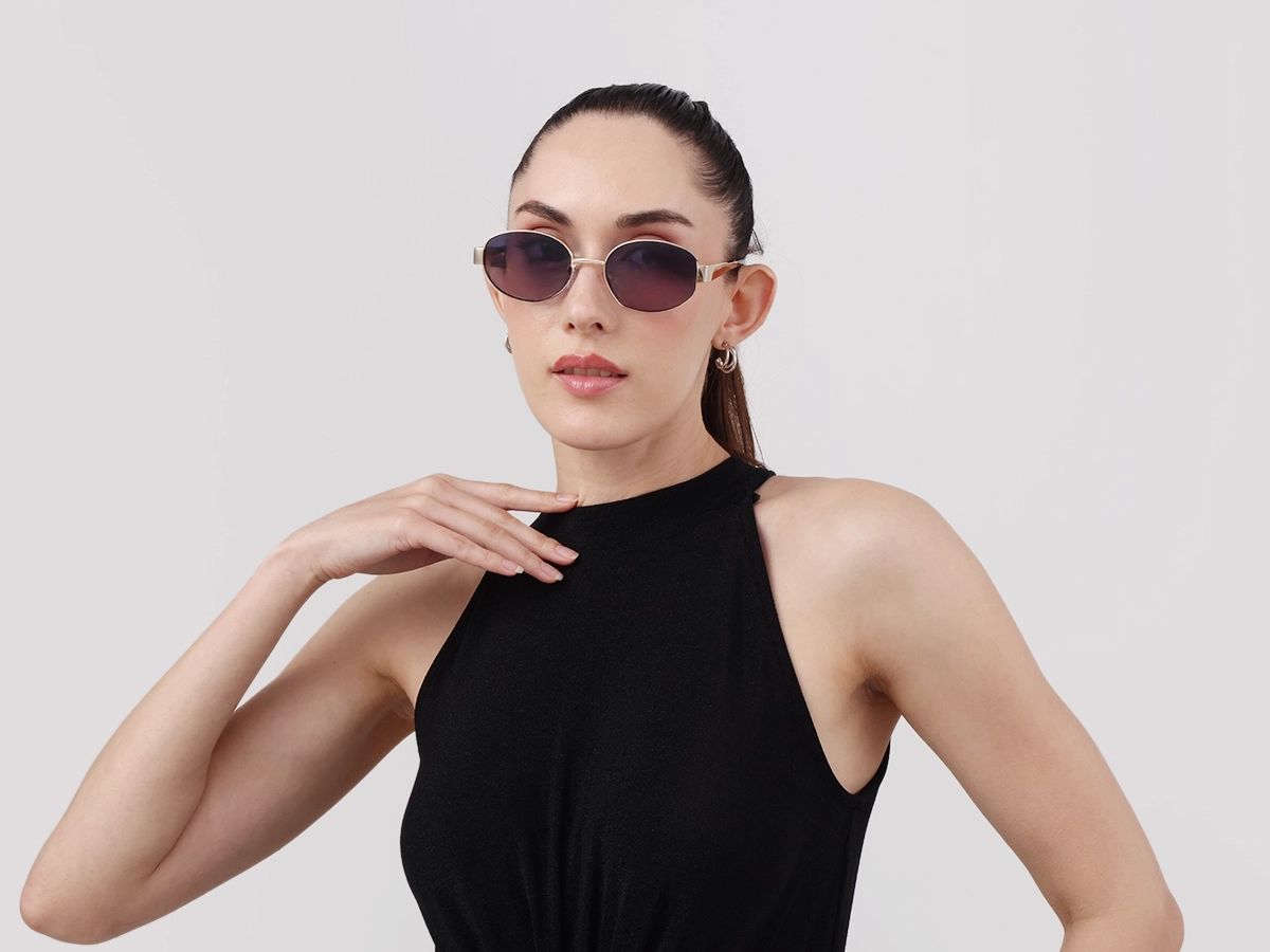 Champagne Gold Oval Metal Full Rim Sunglasses-51