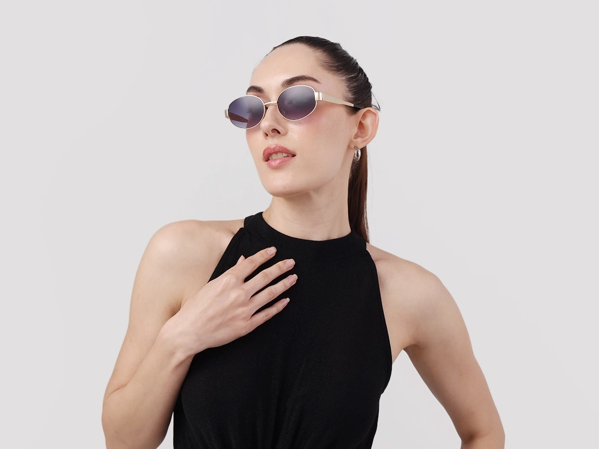 Champagne Gold Oval Metal Full Rim Sunglasses-52