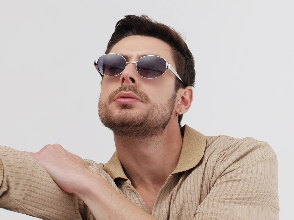 Silver Oval Sunglasses With Nose pad-42